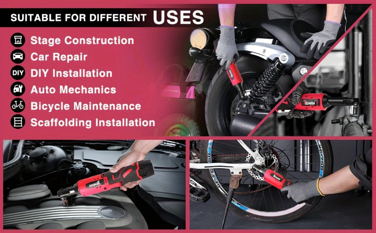 Cordless Electric Wrench QUAGGA 12V - 45Nm High Torque 3/8" Rechargeable Ratchet Wrench with Battery & Charger for Automotive Repair, Stage Truss & Home Improvement, Best Family Gift Tool
