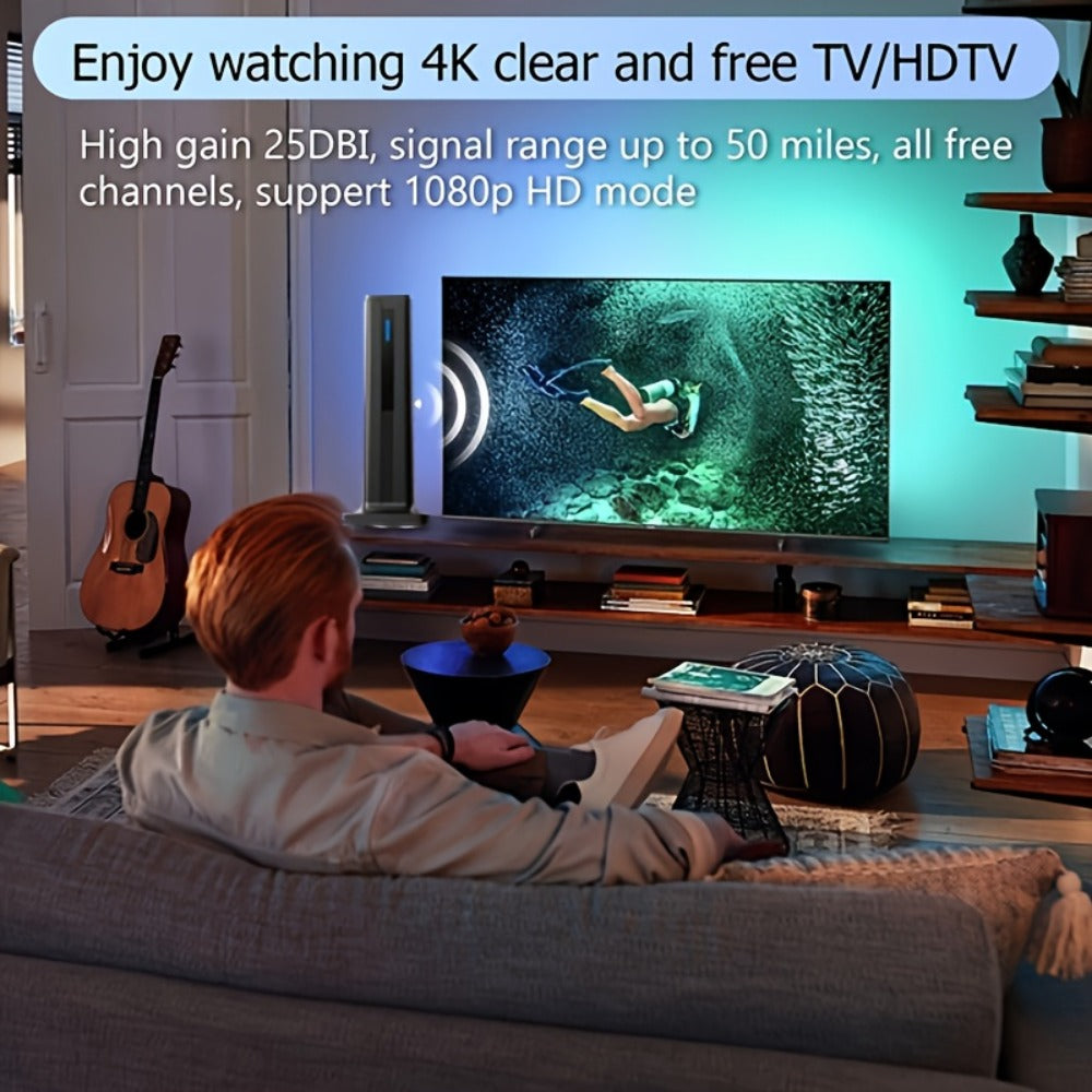 Magnetic Base TV Antenna Indoor – 4K 1080P HD, VHF & UHF Signal Booster Amplifier, Portable Digital Antenna for All TVs, 1pc or 2pcs Bundle