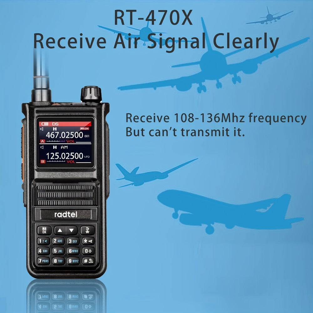 Radtel RT-470X Tri-Band Walkie Talkie 256CH, Aviation Air Band Two Way Radio with NOAA Weather & Marine, Long Range Handheld Transceiver USB-C Charging, Wireless Copy Frequency