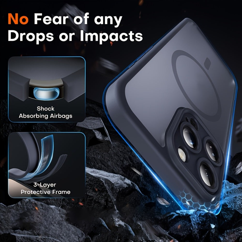MagSafe iPhone Case Magnetic Matte Translucent Drop-Resistant Full Camera Protection Slim Frosted Cover for iPhone 16 Pro Max 16 Pro 16 Plus 16 15 Pro Max 15 Pro 15 Plus 15 14 Pro Max 14 Pro 14 13 12 – Black Grey Blue