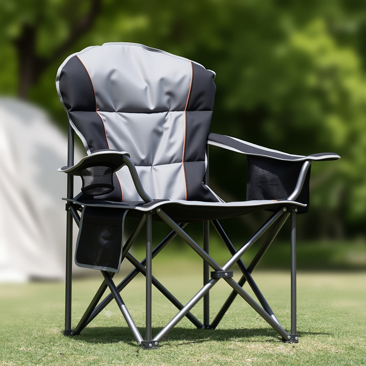 Heavy Duty Camping Folding Chair 500 LBS Capacity – Extra Large Outdoor Camp Chair with Organizer Bag, Cooler Bag, Cup Holder & Carry Bag for Lawn, Beach, Travel & Hiking – 1 Pack or 2 Pack
