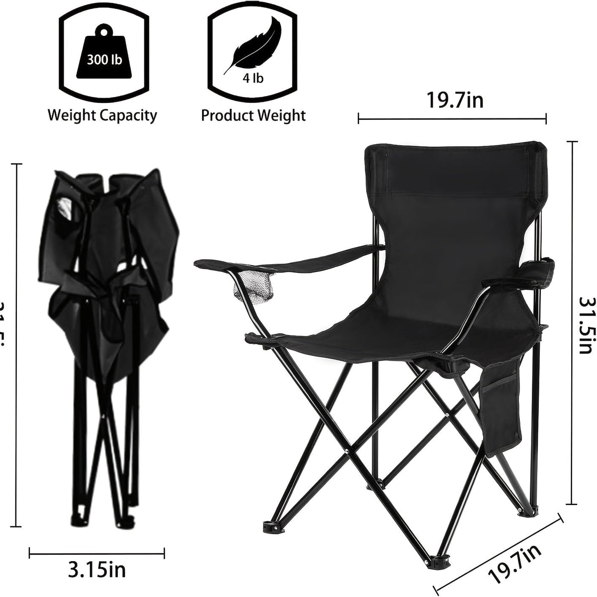 Folding Camping Chair with Sunshade Canopy, Heavy Duty Portable Outdoor Chair with Armrests Cup Holder & Carry Bag for Beach Fishing Picnic Sports
