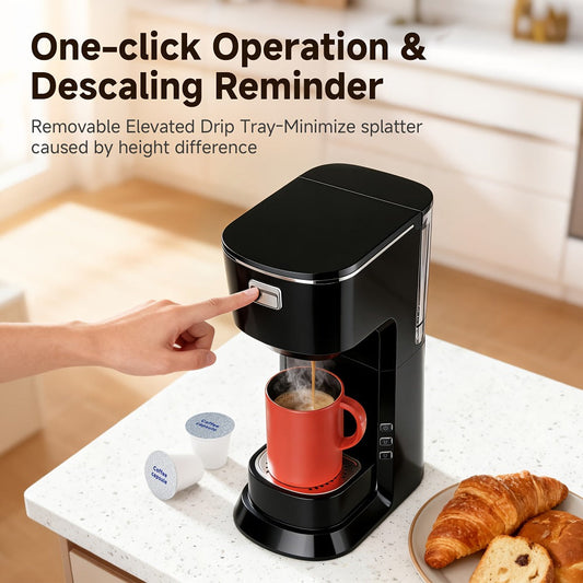 Compact Coffee Maker with One-Button Operation for Home, Black or White