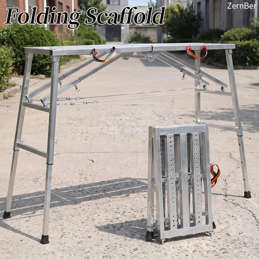 Folding Scaffold Step Stool Adjustable Height 39-79" Portable Steel Work Platform 1300 lb Capacity for Home Renovation Painting Car Washing RV Cleaning