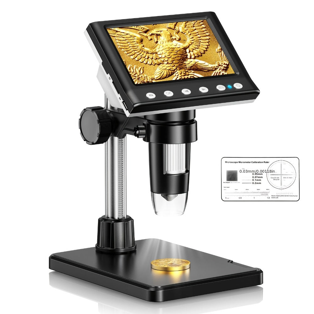 Digital Coin Microscope 4.3 Inch IPS Screen for Adults Coin Magnifier with 8 LED Lights 32GB Memory Card Windows Compatible for Coin Collecting Jewelry Inspection STEM Education