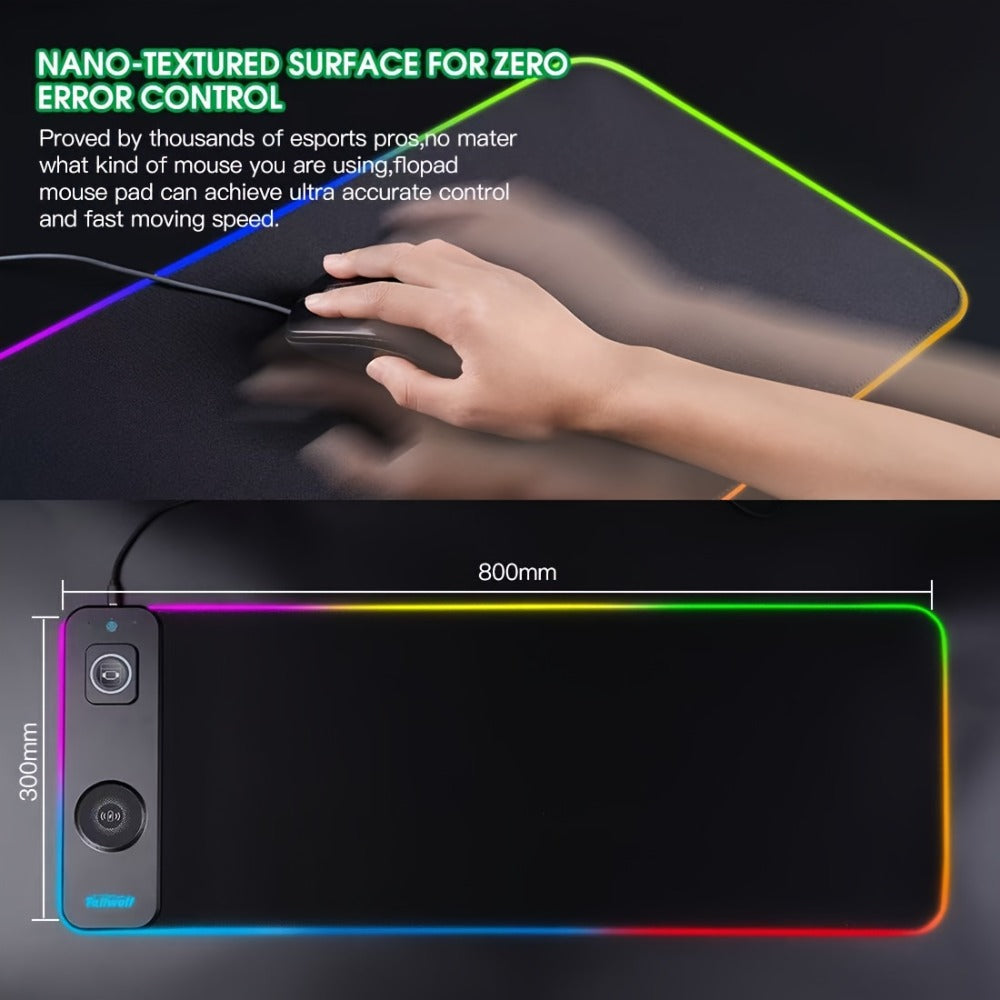3-in-1 Wireless Charging Mouse Pad RGB – 15W Qi Charger for Phone, Watch & Mouse, 10 LED Modes, Magnetic Rechargeable Mouse Included, 800×300mm Extended Gaming Desk Mat