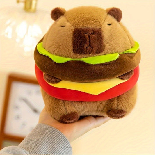 Capybara Plush Toy, Burger Hat or Hamburger Style, Soft Kawaii Novelty