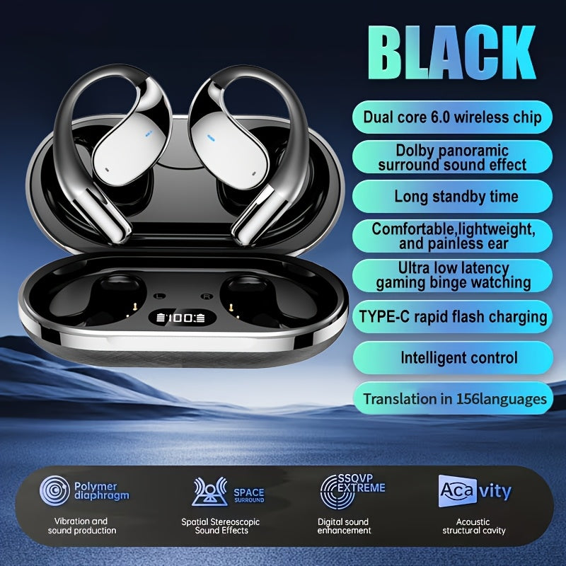 OWS Bluetooth 6.0 AI Translator Earbuds 156 Languages & Accents 3-in-1 Real-Time Translation Open-Ear Wireless Earphones for Travel Business Learning Black Beige White