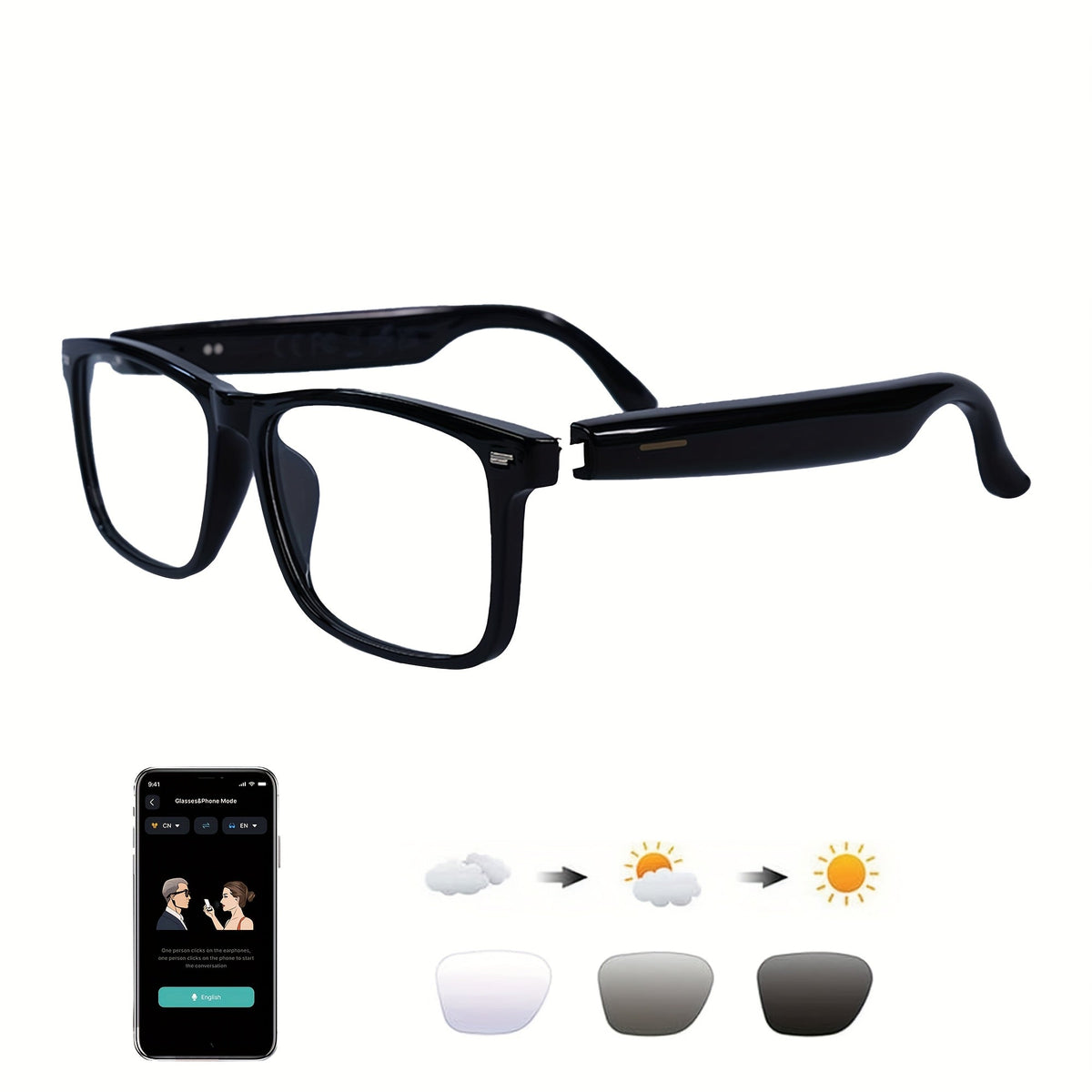AI Smart Glasses with Real-Time Translation for 160+ Languages, ChatGPT Voice Assistant, HD Calls & Hi-Fi Music – Open-Ear Audio Glasses for Men & Women
