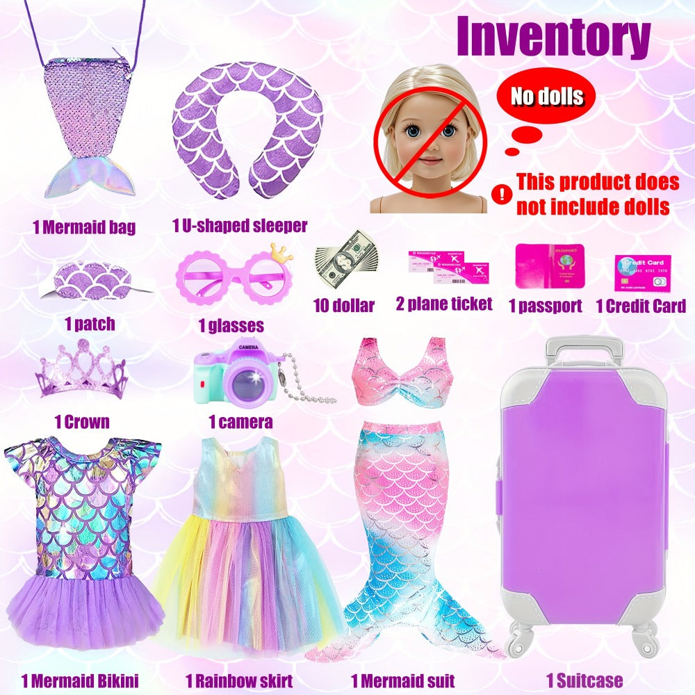18-Inch Doll Mermaid Travel Accessory Set with Outfit and Luggage