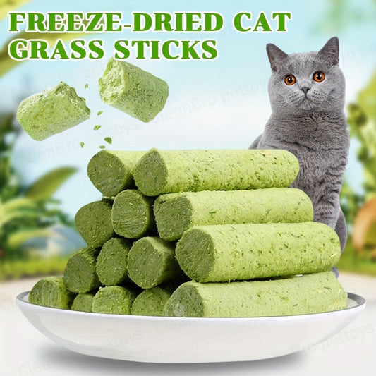 Freeze-Dried Cat Grass Sticks, Cat Treats in 15- or 30-Piece Packs
