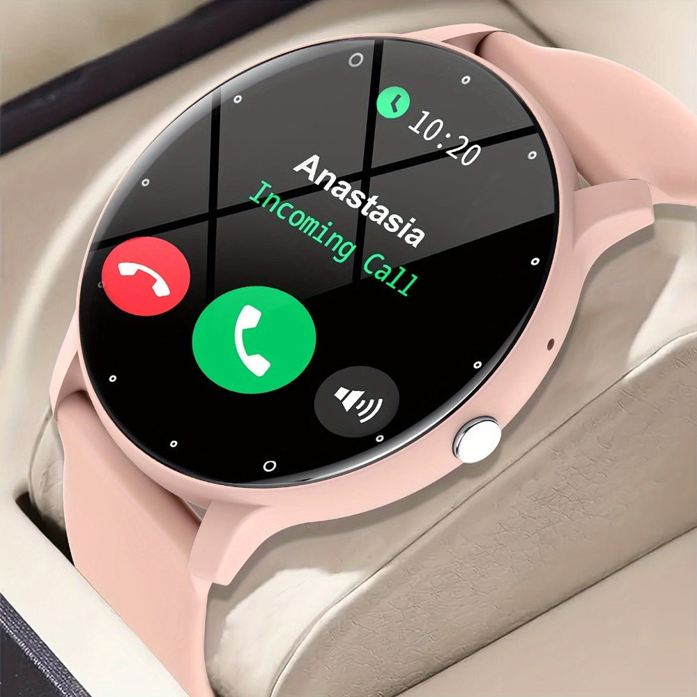Wireless Charging Round Smartwatch for Women Men 230mAh Battery Multi Sport Mode Call SMS Notification Custom Wallpaper Silicone Strap Compatible with iPhone Android – Black Pink Gold