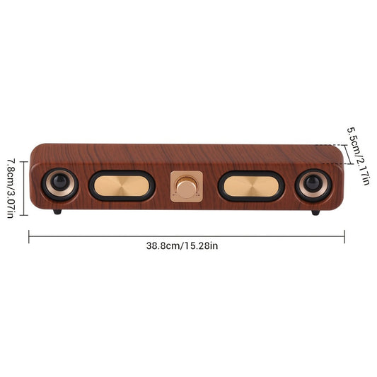 Desktop Bluetooth Soundbar with 10W Dual Speakers and Wood-Grain Color