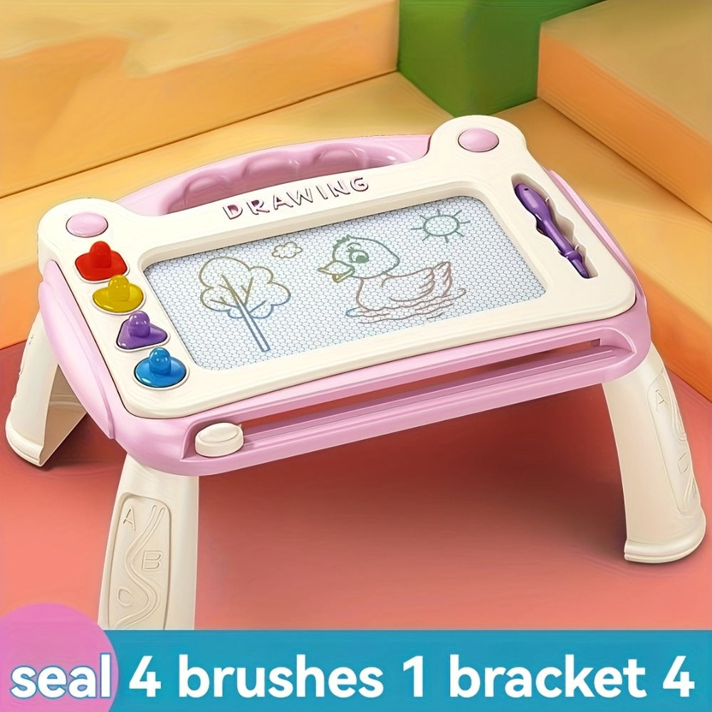 Magnetic Drawing Board for Kids with 4 Stamps Paintbrush & 4 Stands – Mess-Free One-Slide Erase Early Learning Educational Art Toy Gift for Boys Girls Ages 3-8 Blue Green Pink