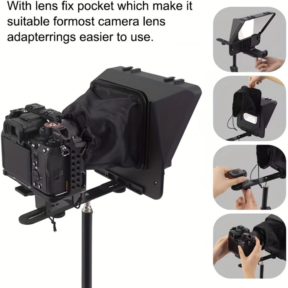 A10 Portable Teleprompter for Smartphone & DSLR Camera | Phone Holder & Remote Control for Video Recording, Live Streaming, Interview, Stage Presentation & Speech