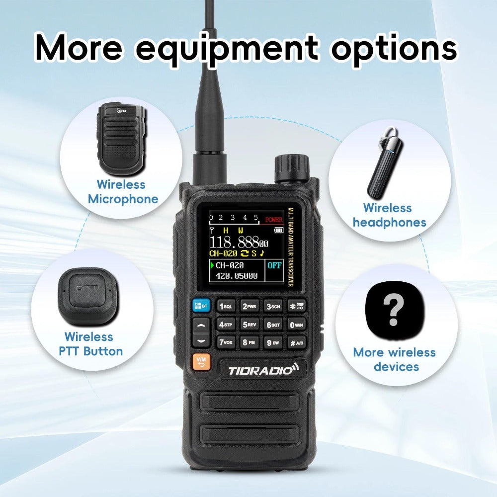Tidradio H3 Plus Ham Radio Multi-Band Two-Way Radio, AM/FM Reception, Wireless Headset Compatible, Global Intercom via App, Long Range Walkie Talkie for Camping Emergency Outdoor Communication