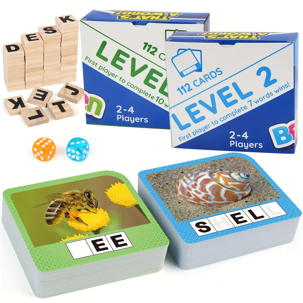 Spelling Flash Card Game for Kids Ages 4-8 — 224 Phonics Sight Word Flashcards, 208 Wood Letter Tiles & Dice, Kindergarten Homeschool ESL Autism Learning Toy, Birthday Christmas Gift