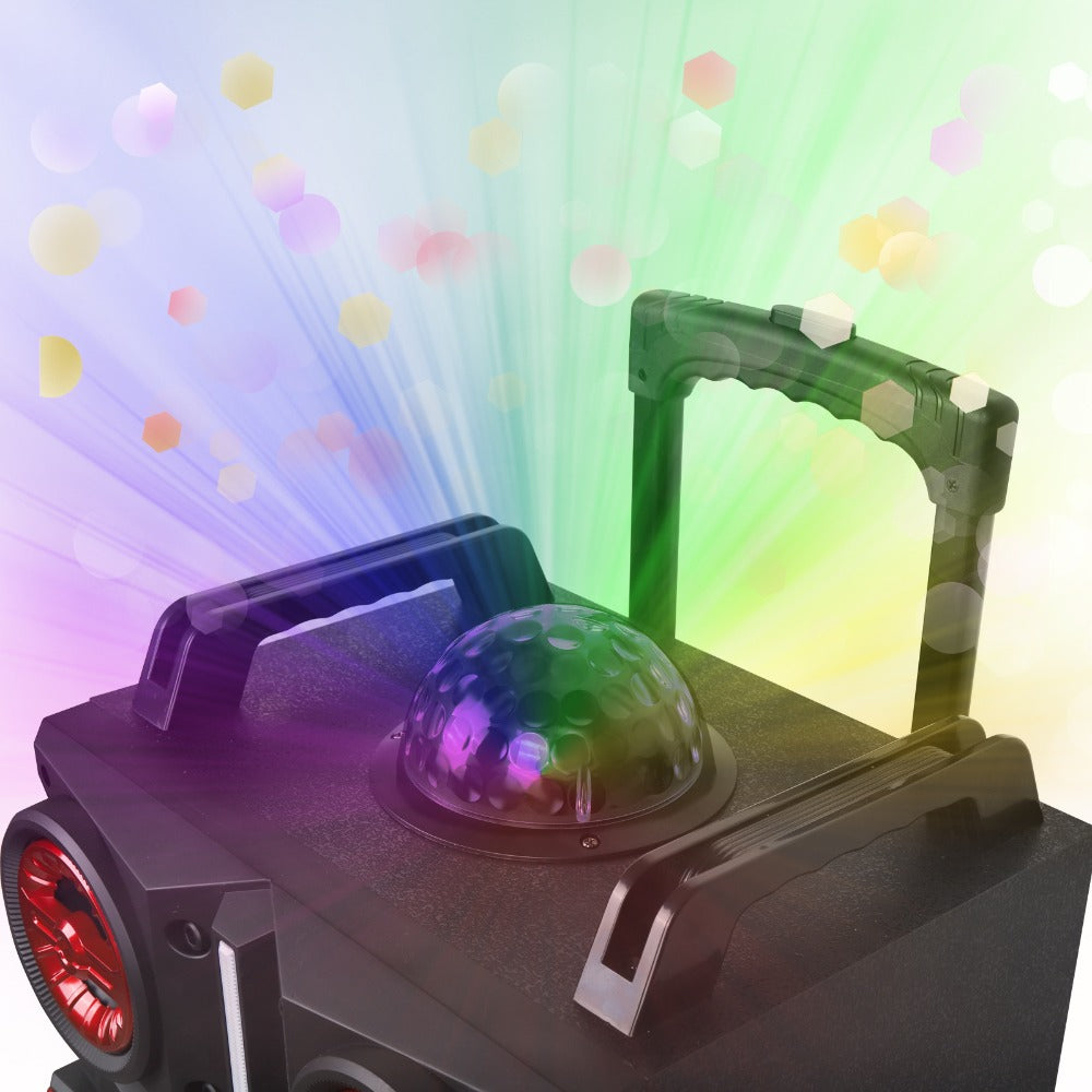 Karaoke Party Bluetooth Speaker with Sound Reactive Lights, 1000W Peak DJ Subwoofer Stereo Boombox, USB SD AUX FM Radio, Telescopic Rod Remote Control for Outdoor Indoor Party