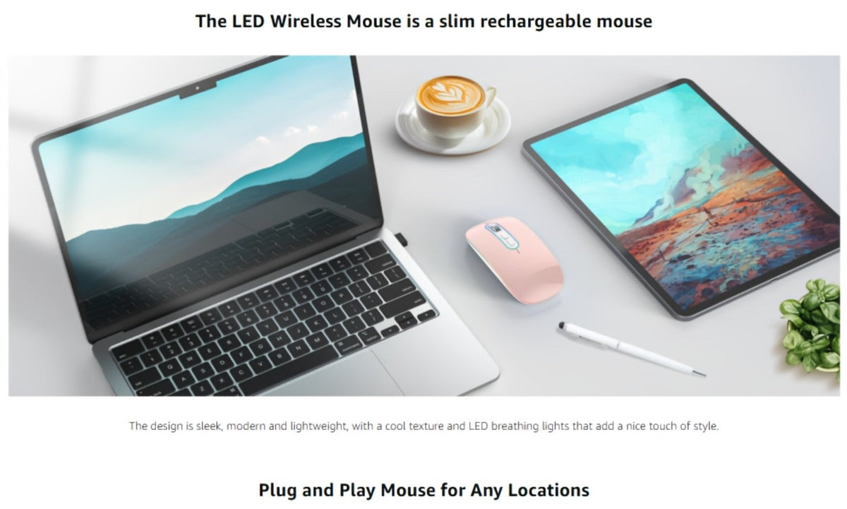 Slim Wireless Mouse Bluetooth 5.1 2.4G Dual Mode Silent Rechargeable LED Indicator Thin Quiet Computer Mouse iPad MacBook Mac Laptop PC Windows Chromebook Pink
