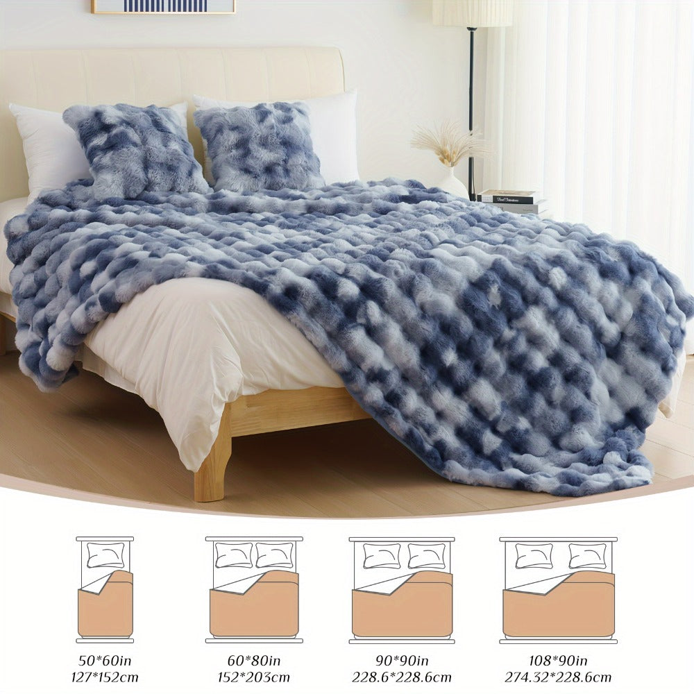 Faux Rabbit Fur Throw Blanket – Ultra-Soft Plush Fleece for Bed, Couch, Sofa & Travel, All Season, 11 Colors, Throw to King Size