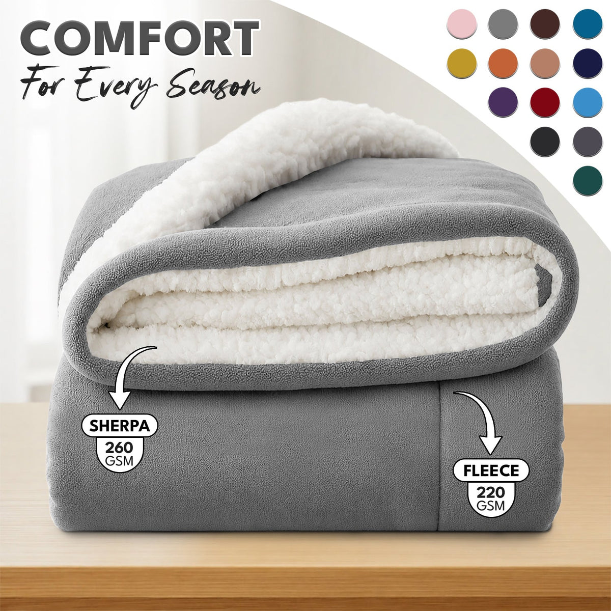 Sherpa Flannel Blanket – Double-Layer Ultra Soft Warm Throw for Bed, Sofa & Bedroom Decor, Better Sleep, 14 Colors, 3 Sizes