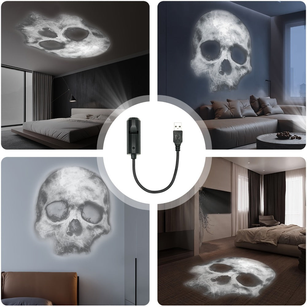 Skull LED Night Light USB-Powered 360° Rotatable Touch Control – Interchangeable Skull & Palm Print Faces, Spooky Atmosphere Lamp for Bedroom Living Room Ceiling Decor, Halloween Gift