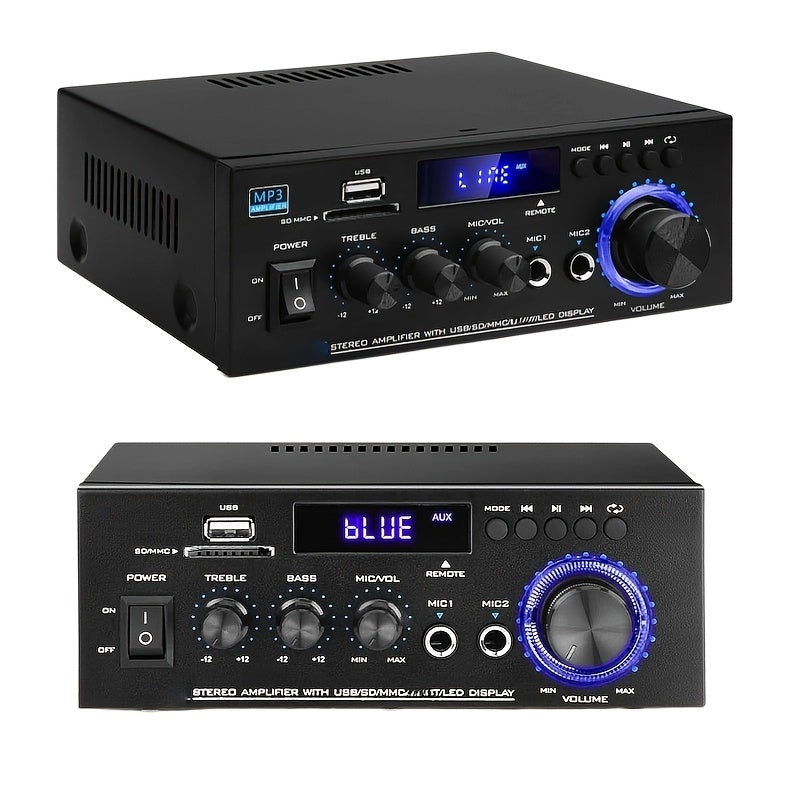 400W Bluetooth 5.0 Stereo Amplifier Receiver AK45, 2-Channel Home Audio Power Amp with Karaoke, FM Radio, USB MMC SD Card, Supports Passive Ceiling Speakers Garage Home Theater Speaker System