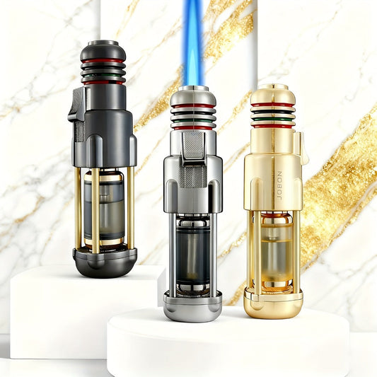 Refillable Butane Torch Lighter with Adjustable Blue Jet Flame and Visible Fuel Tank