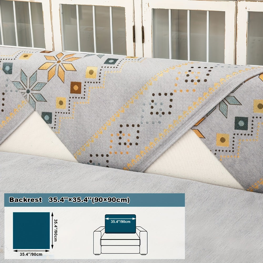 Boho Chenille Sofa Cover Non-Slip Jacquard Woven Couch Slipcover Pet Friendly Machine Washable 2 3 4 Seat Backrest Grey White Orange Bohemian Style