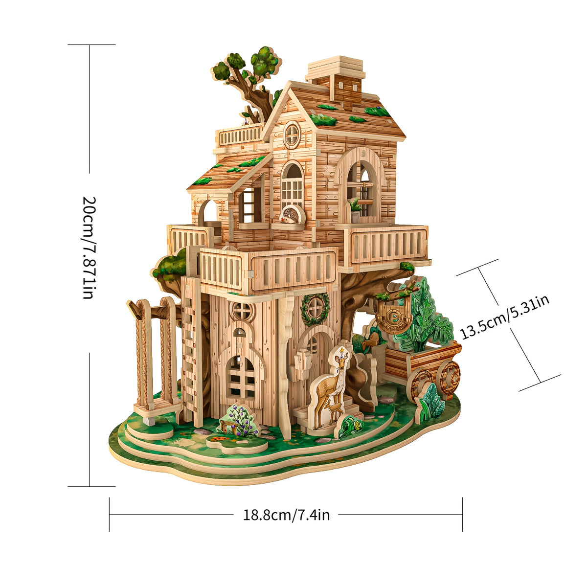 Rotating Merry-Go-Round Wooden Puzzle Kit – Mechanical Carousel 3D Model for Adults & Teens, DIY Kinetic Display Piece, Unique Christmas Birthday Gift (Treehouse, Cello, Airship, Pumpkin Styles)