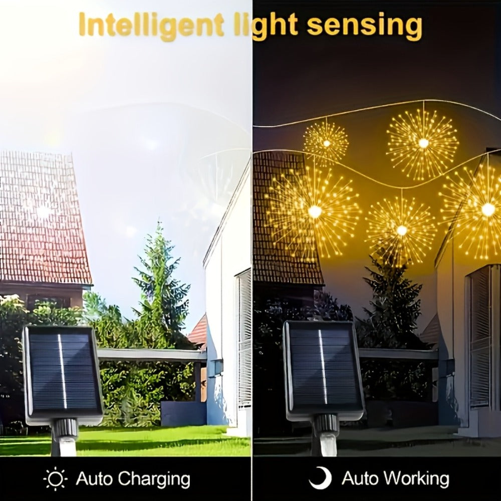 Solar Starburst Lantern Fairy Lights Outdoor 5 Pack 450 LED - Remote & Timer, 8 Modes, Adjustable Brightness, Pure Copper Wire, Waterproof for Yard, Garden, Patio, Wedding & Christmas Decor