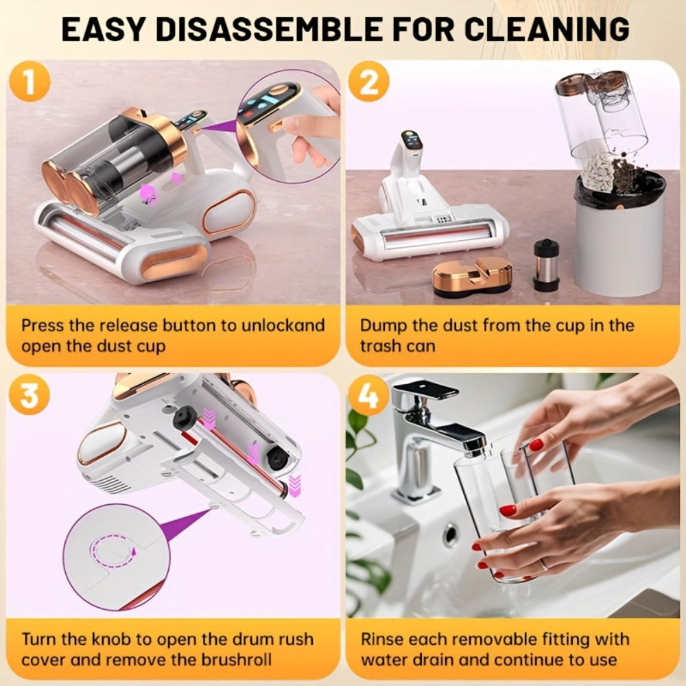 Mattress Vacuum Cleaner Handheld Bed Cleaner – 16KPa Strong Suction with UVC Light & Hot Air Heating, Deep Clean for Pillows, Sofa, Crib & Pet Hair, Double Cup Design, White or Purple