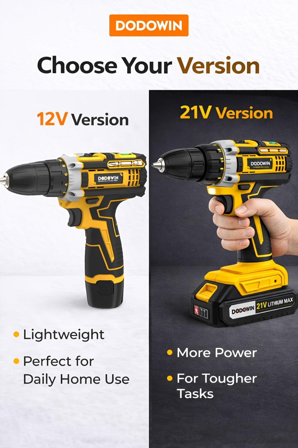 Cordless Impact Drill Set 12V / 21V Electric Drill Kit – 45Nm Torque, 2-Speed, Keyless Chuck, LED Light, Battery & Charger Included, Up to 115pcs Accessories for Home Repair, DIY & Construction
