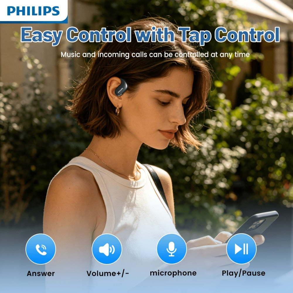 Philips TAT2739 Open Air Earbuds Wireless Bluetooth 5.3 Ear Hook Headphones with Wireless Charging Case – Non In-Ear Open-Back Design, Type-C, Tech Gift for Men Women