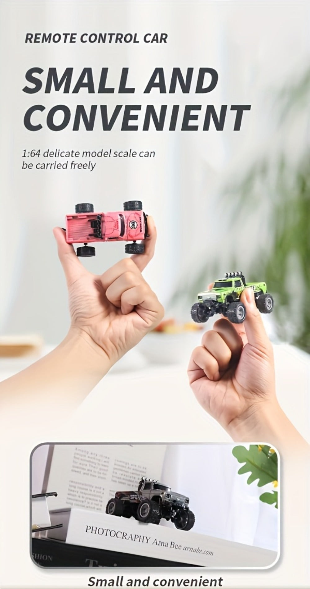 Mini RC Car – 1/64 Scale Alloy Off-Road Monster Truck with 2.4GHz Remote & Shock Absorbers