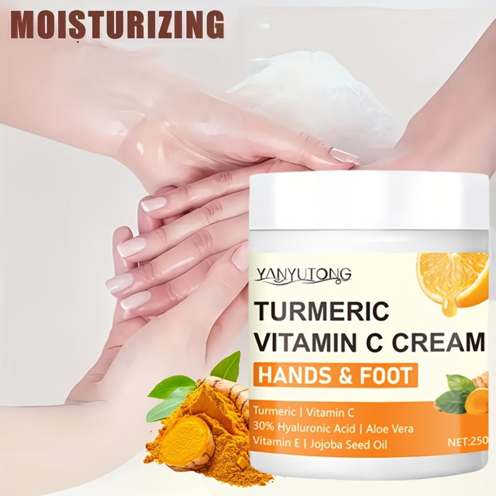 Turmeric Vitamin C Hyaluronic Acid Foot Cream for Dry Cracked Heels Deep Hydration Repair Moisturizer Elbows Rough Skin Gentle Exfoliating Heel Balm 250g
