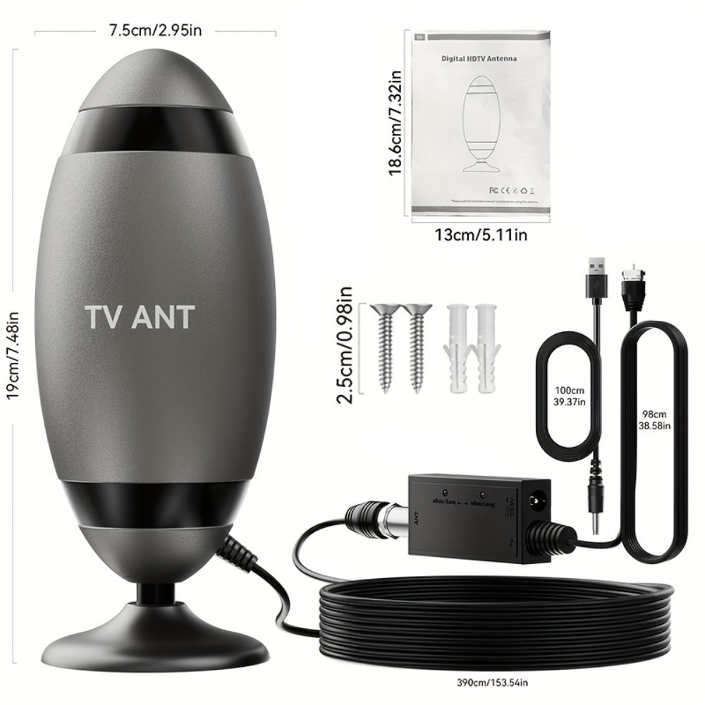 Metal Long Range TV Antenna 200KM - 4K HD USB Interface, One-Touch Long Distance Mode, Indoor Home Car RV, Works with Smart TV & Old TVs, Complete Accessories Included 2026