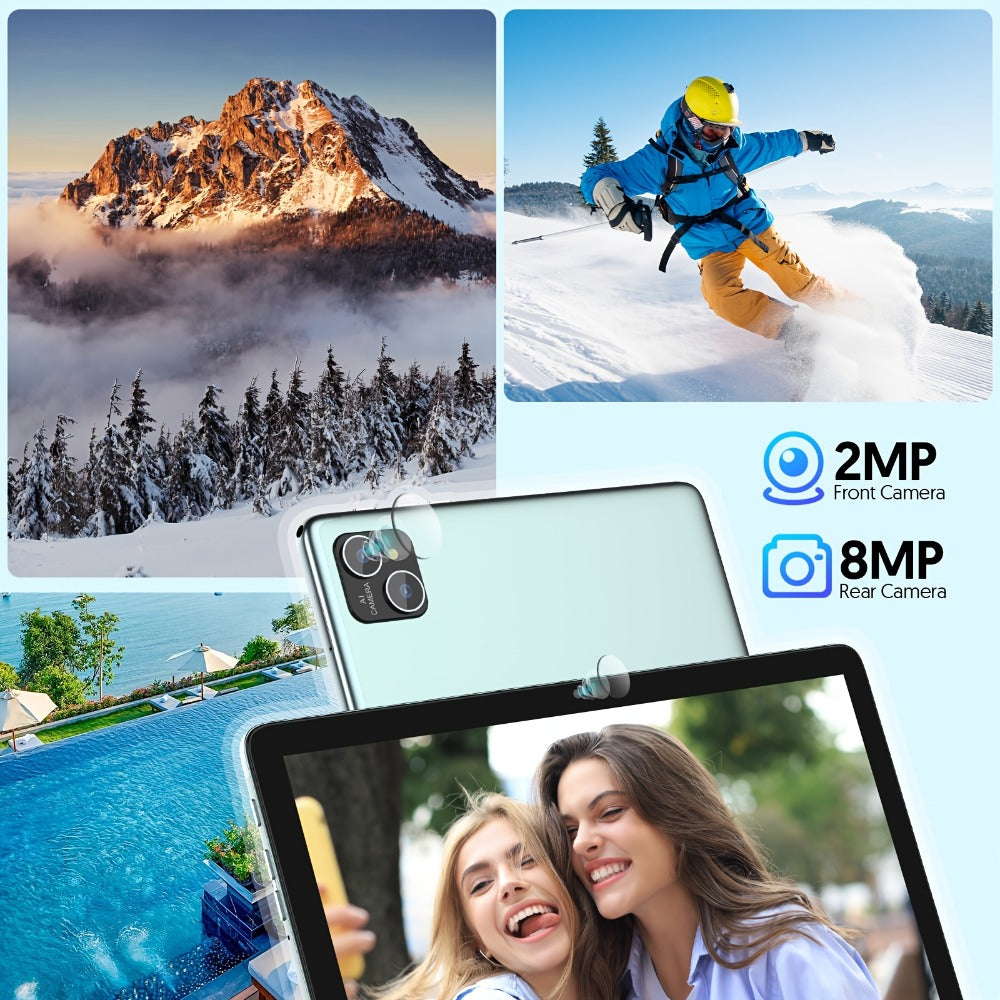 128GB Tablet Android 14 10 Inch 11 Inch 8GB RAM 8000mAh Battery Octa-Core WiFi 6 1TB Expandable 8MP Dual Camera FHD IPS Display Optional Keyboard Set – Grey & Green