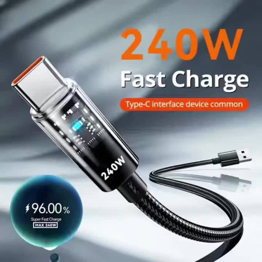 240W USB-A to USB-C Fast Charging Cable Digital Display, Super Fast Charger Cord Compatible with iPhone 15 16, Samsung Galaxy S25 S24, iPad, MacBook, Android Phones & All Type-C Devices