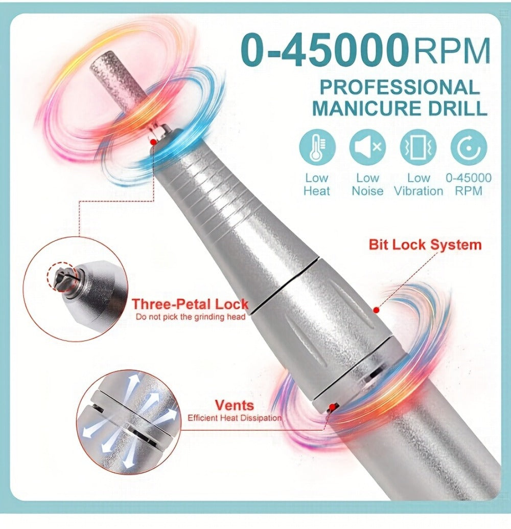 Low Noise Nail Drill Cordless 45000RPM Adjustable Speed with Power Display Portable Nail File Grinder for Gel Acrylic Nails Manicure Pedicure Home Salon Use Pink White Purple