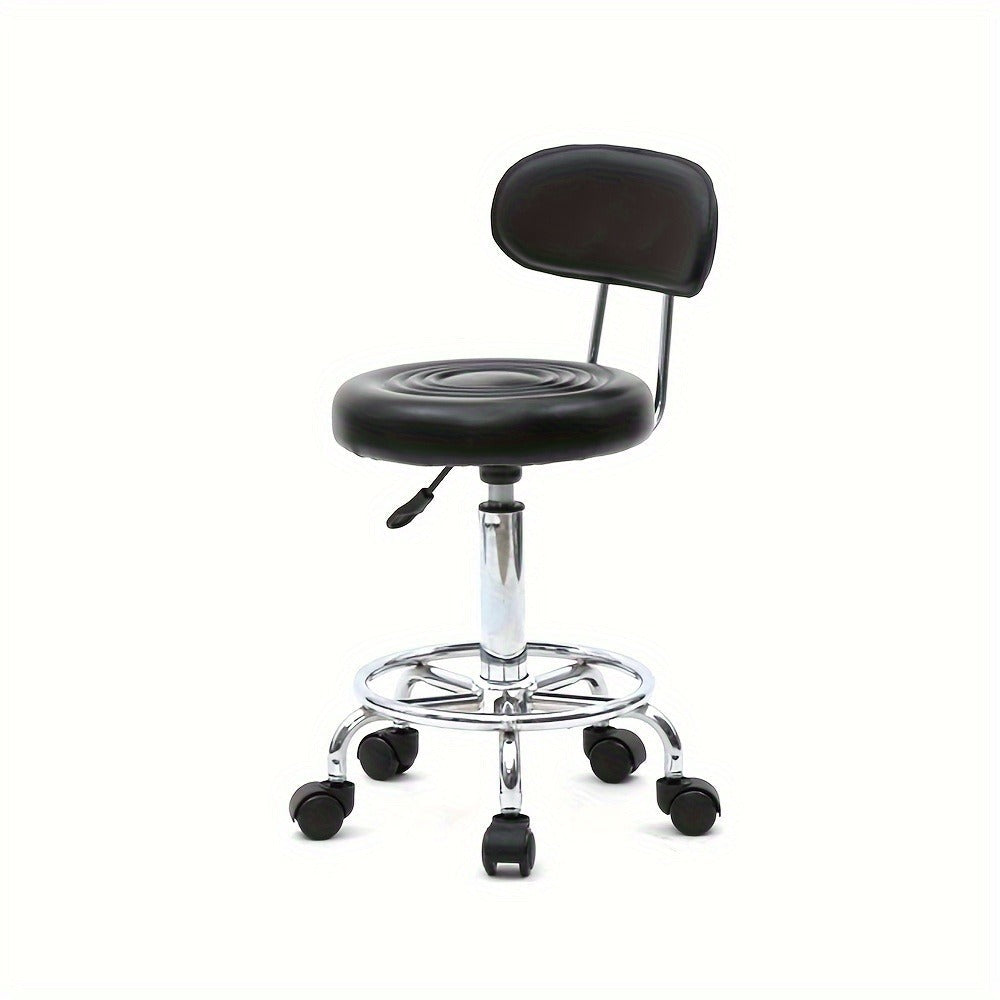 Cushioned Salon Stool with Backrest & Adjustable Height 18.9"-22.8" - Round 360° Swivel Chair for Hair Salon Spa Barbershop Office Home, Chrome Base, Black