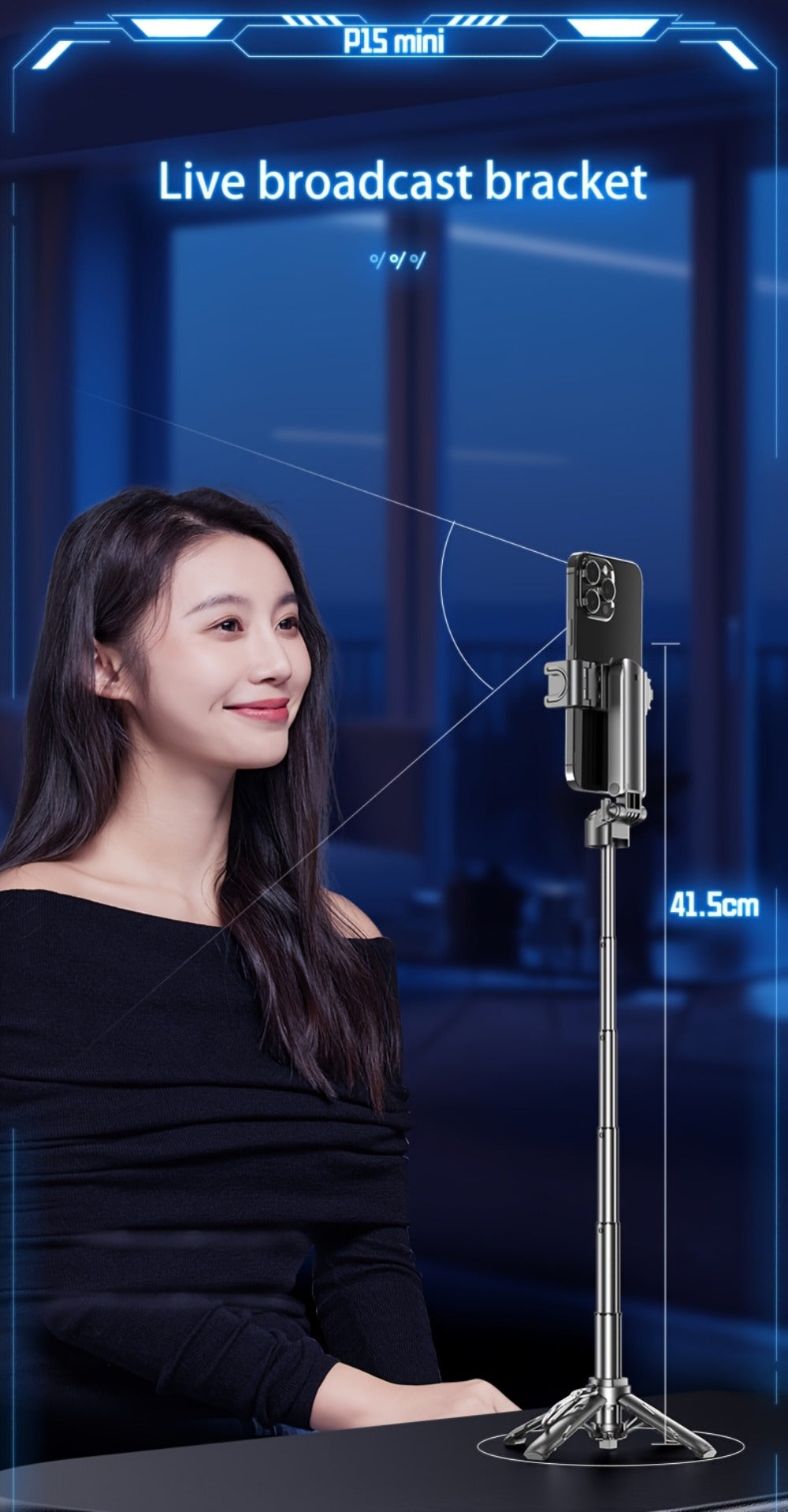 DSLR-Style Grip Selfie Stick Tripod 3-in-1 with 16 Inch Extendable Arm One-Click Unfold Stand & Wireless Bluetooth Remote – Portable Phone Stand for Concerts Hiking Desktop Live Streaming iPhone Android
