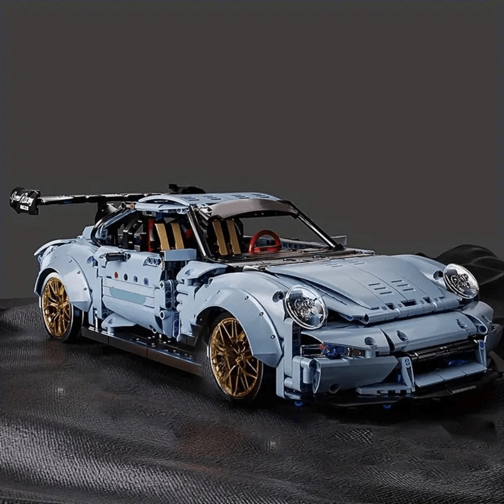 Lowrider Sports Car Building Blocks, 2100 Pcs Misty Blue Adult Model Car Kit