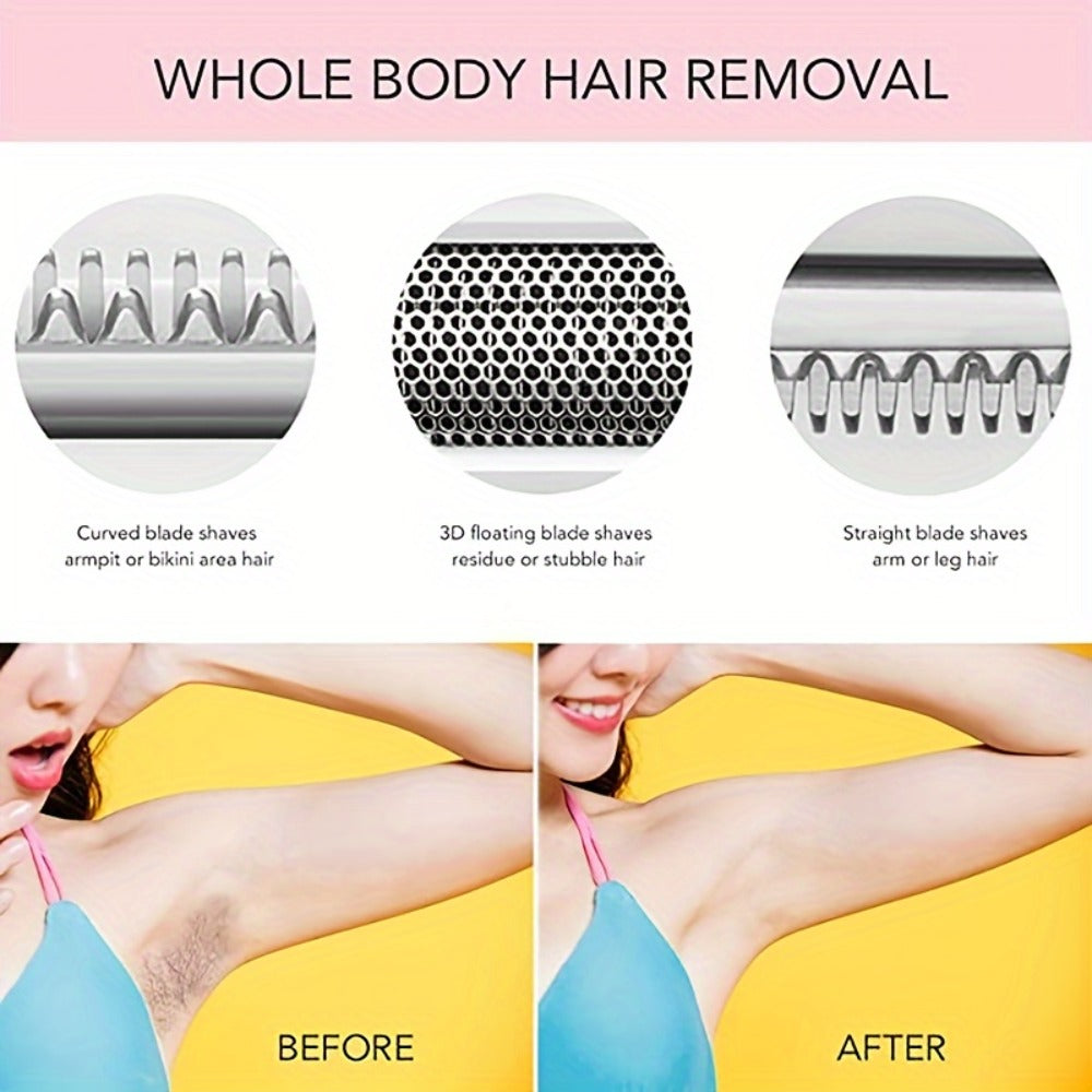 4-in-1 Electric Hair Remover for Women USB Rechargeable Shaver Trimmer – Eyebrow Nose Face Leg Bikini Line Underarm Peach Fuzz Removal Stainless Steel Blades Portable Travel Gift