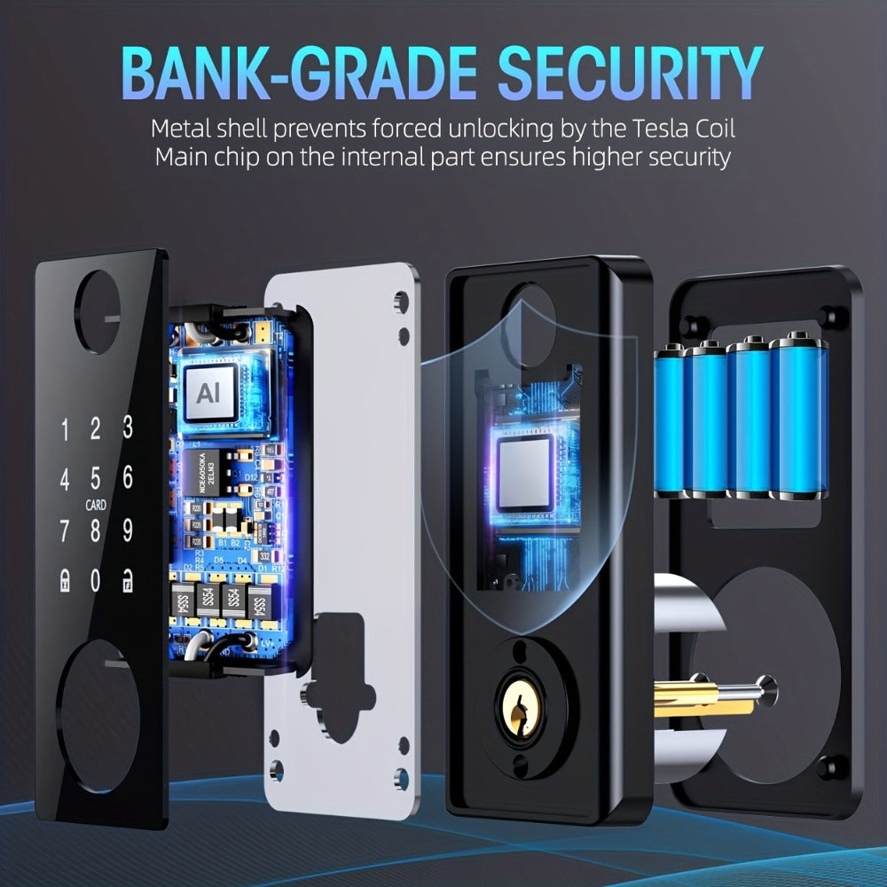5-in-1 Smart Door Lock with 100 Fingerprints & IC Card - Fingerprint, Passcode, App & Key Keyless Entry for Home, Hotel & Apartment, Multi-User Access, Remote Management, Easy DIY Install