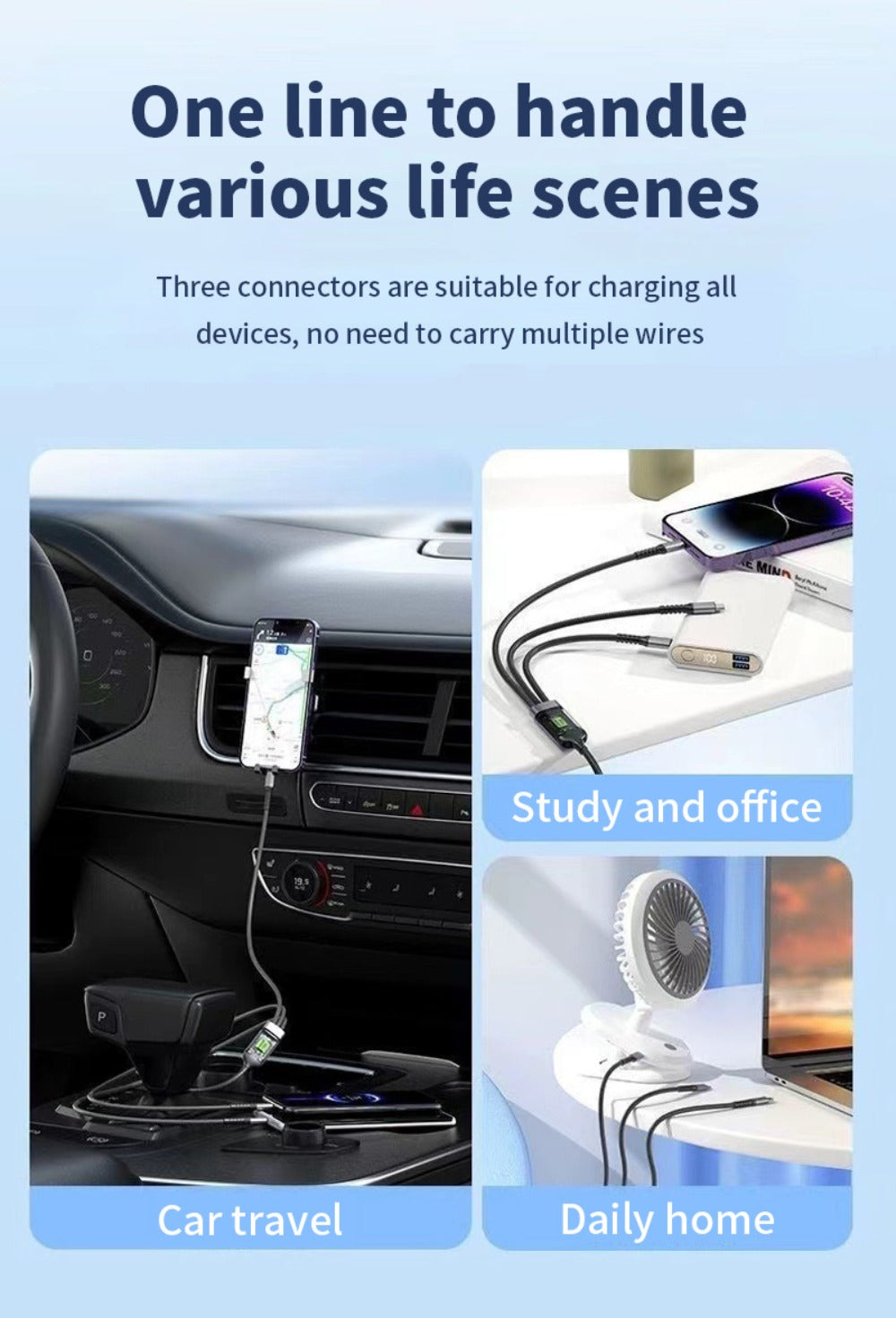 MFi Certified 3-in-1 Charging Cable 100W Fast Charge 4/8 Pack – 1.2m Nylon Braided USB Cable Type-C Micro USB Lightning for iPhone iPad Samsung Android, Multi Connector Multi Pack Phone Charger Cord