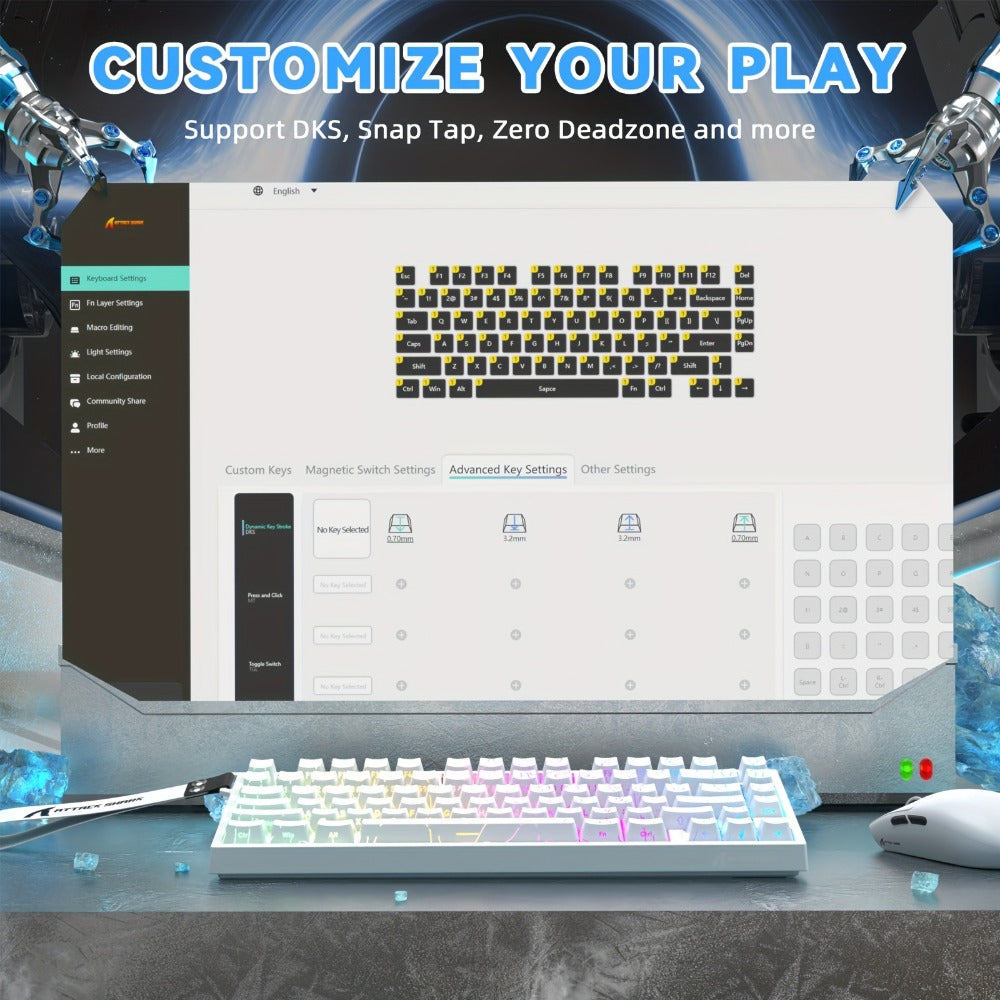 Hall Effect Mechanical Gaming Keyboard Attack Shark R82HE 80% – 0.005mm Rapid Trigger, 8000Hz Polling Rate, Hot Swap, PBT Keycaps, 5-Layer Sound Isolation, RGB, DKS, Snap Tap for PC & Mac | White & Pink