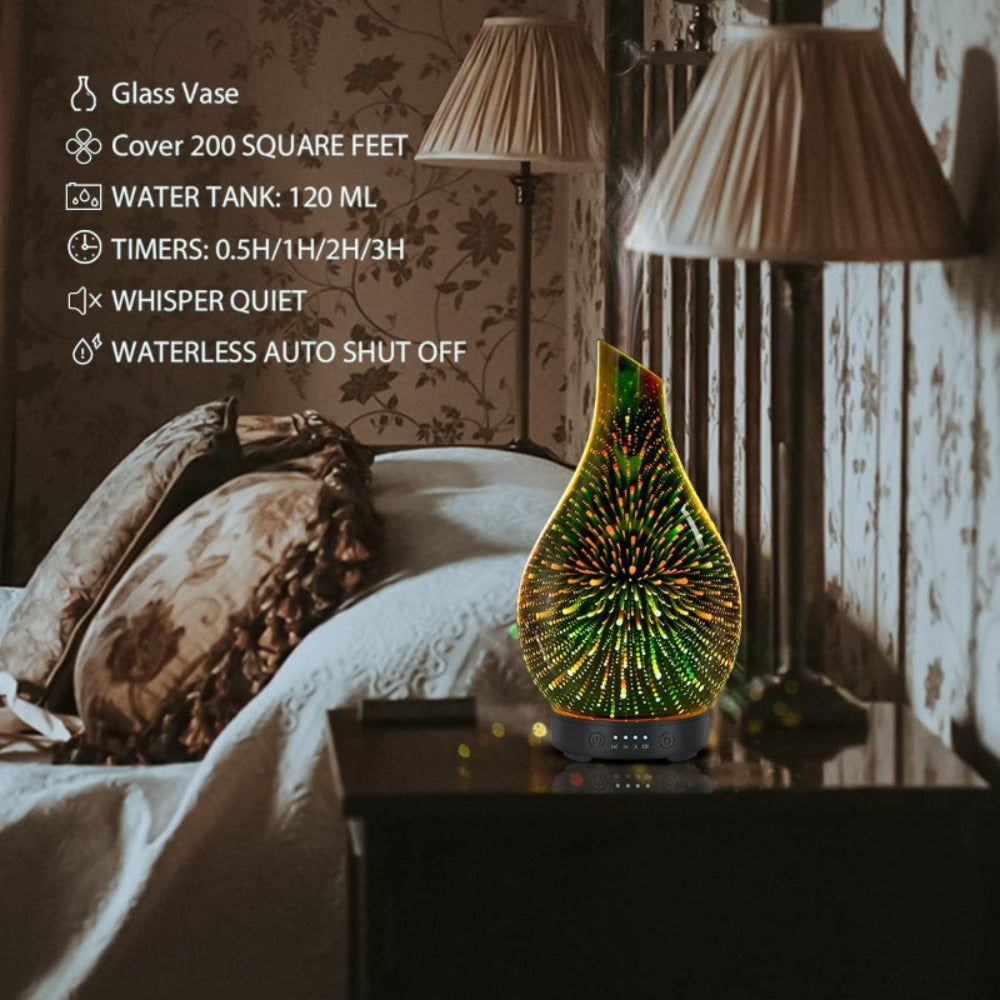 Essential Oil Diffuser Glass Ultrasonic Cool Mist Aromatherapy Diffuser – 4.06 oz Quiet Waterless Auto Shut-Off, 4 Timer Settings, 7 Color Night Light, Home Office Bedroom Use (Silver)