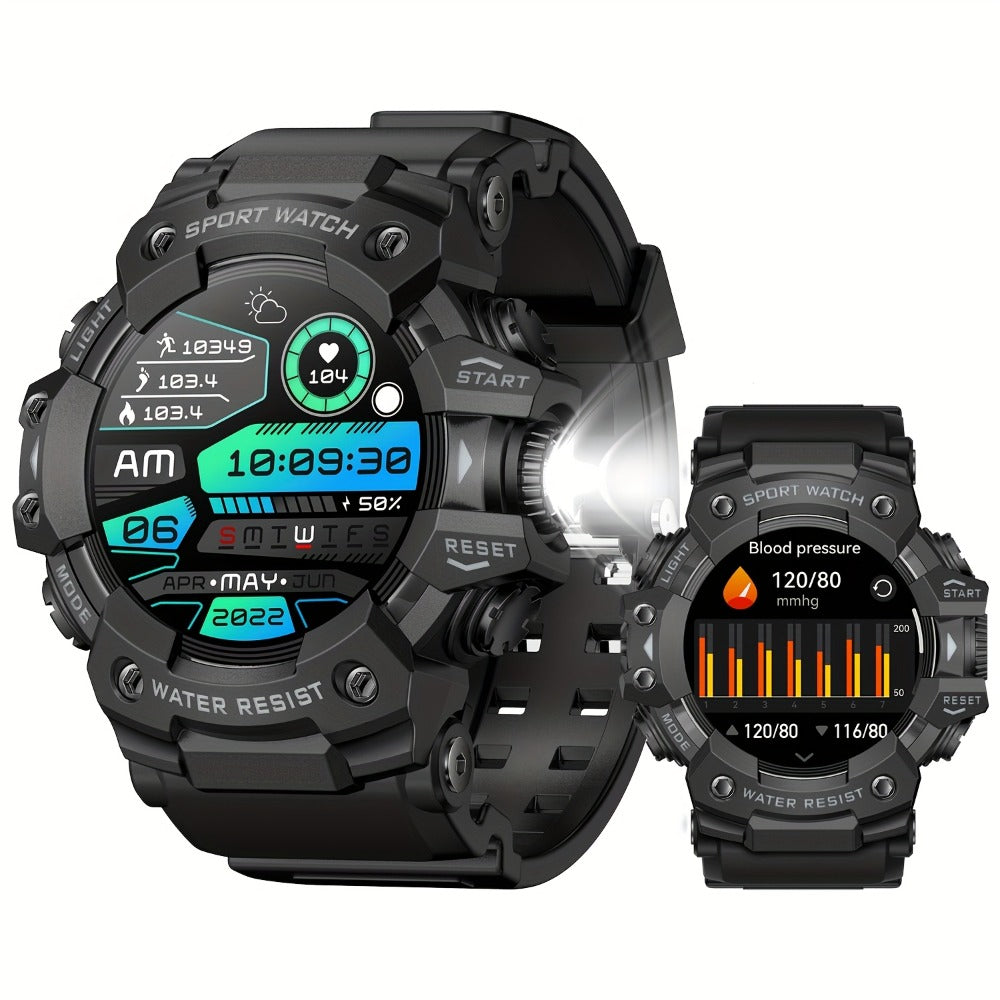Tactical Smartwatch for Men, LED Flashlight & SOS Emergency, 1.32" TFT Screen, Bluetooth Calling, 100+ Sport Modes, Heart Rate SpO2 Sleep Tracker, Camouflage & Matte Colors – iPhone & Android Compatible
