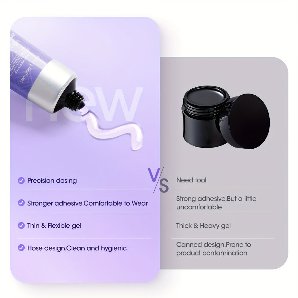 Solid Nail Glue Gel for Press On Nails 30g with UV Nail Lamp – Super Strong Gel Nail Glue for Acrylic Nails, Gel Tips & 3D Nail Art – Long-Lasting Up to 28 Days, Natural Resin Formula, LED Cured